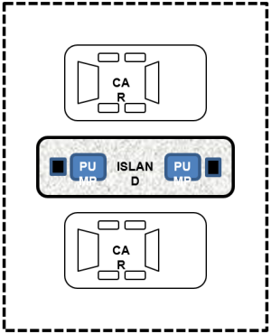 Graphic showing an example layout of a filling station forecourt