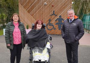 Finance Minister Conor Murphy with Michaela Hollywood and Christine McClements, Changing Places campaigners. 