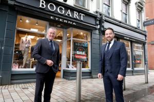 Finance Minister Conor Murphy with Gary Keenan, of Bogart Menswear